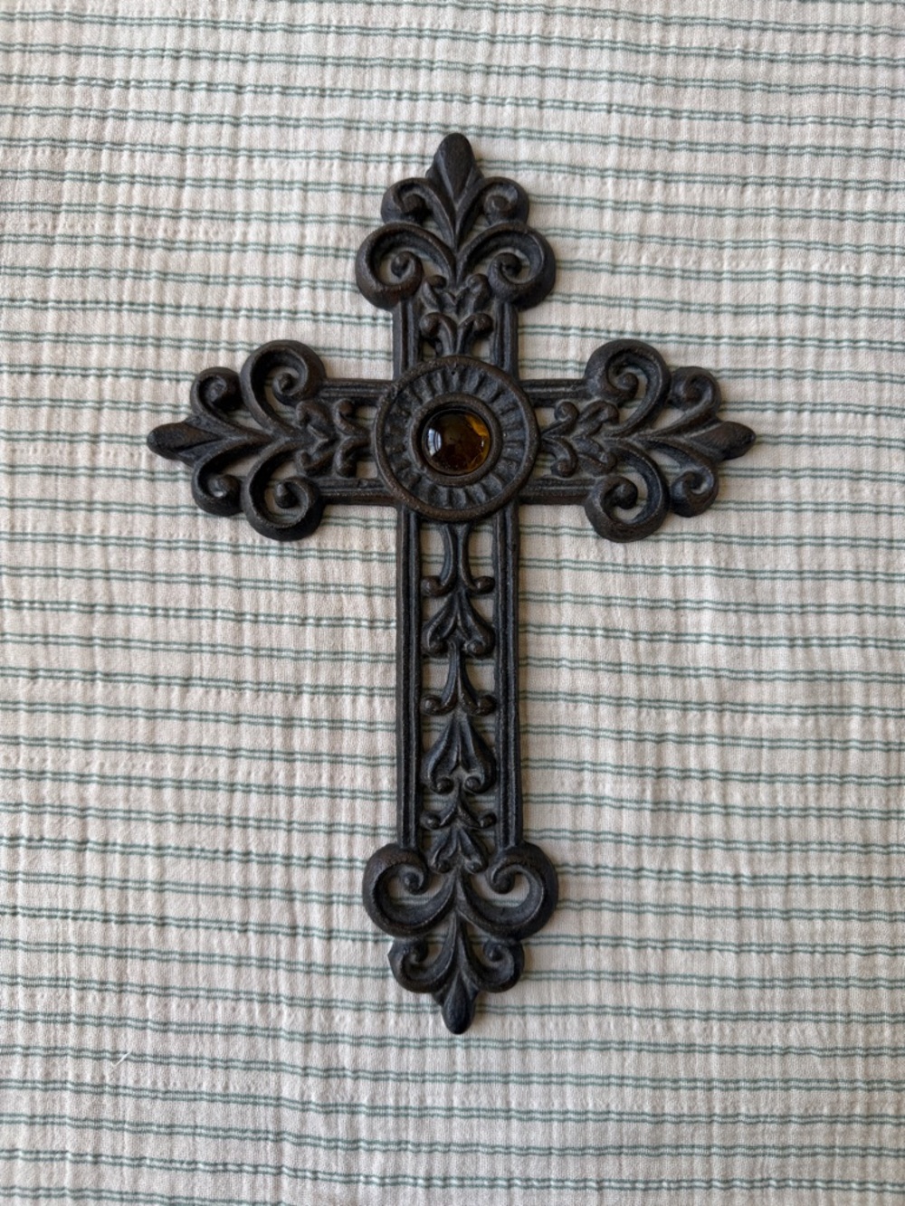Source Unknown Brown Ornate Wall Cross with Amber Accent